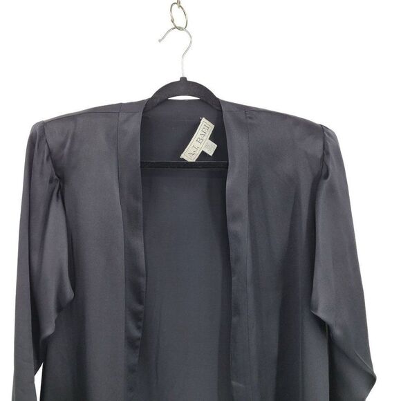 Vintage 80's Blazer Formal Silk Black Collarless Open Shoulder Pads Pockets 8 - Picture 8 of 12